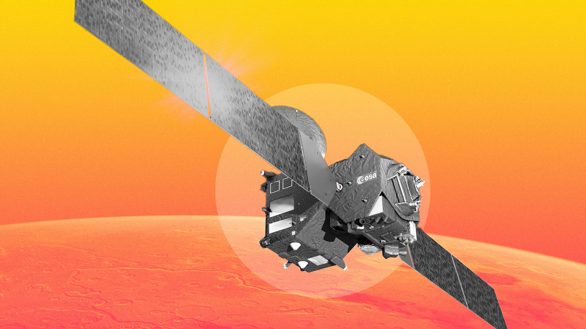 ExoMars Trace Gas Orbiter shown on Mars background