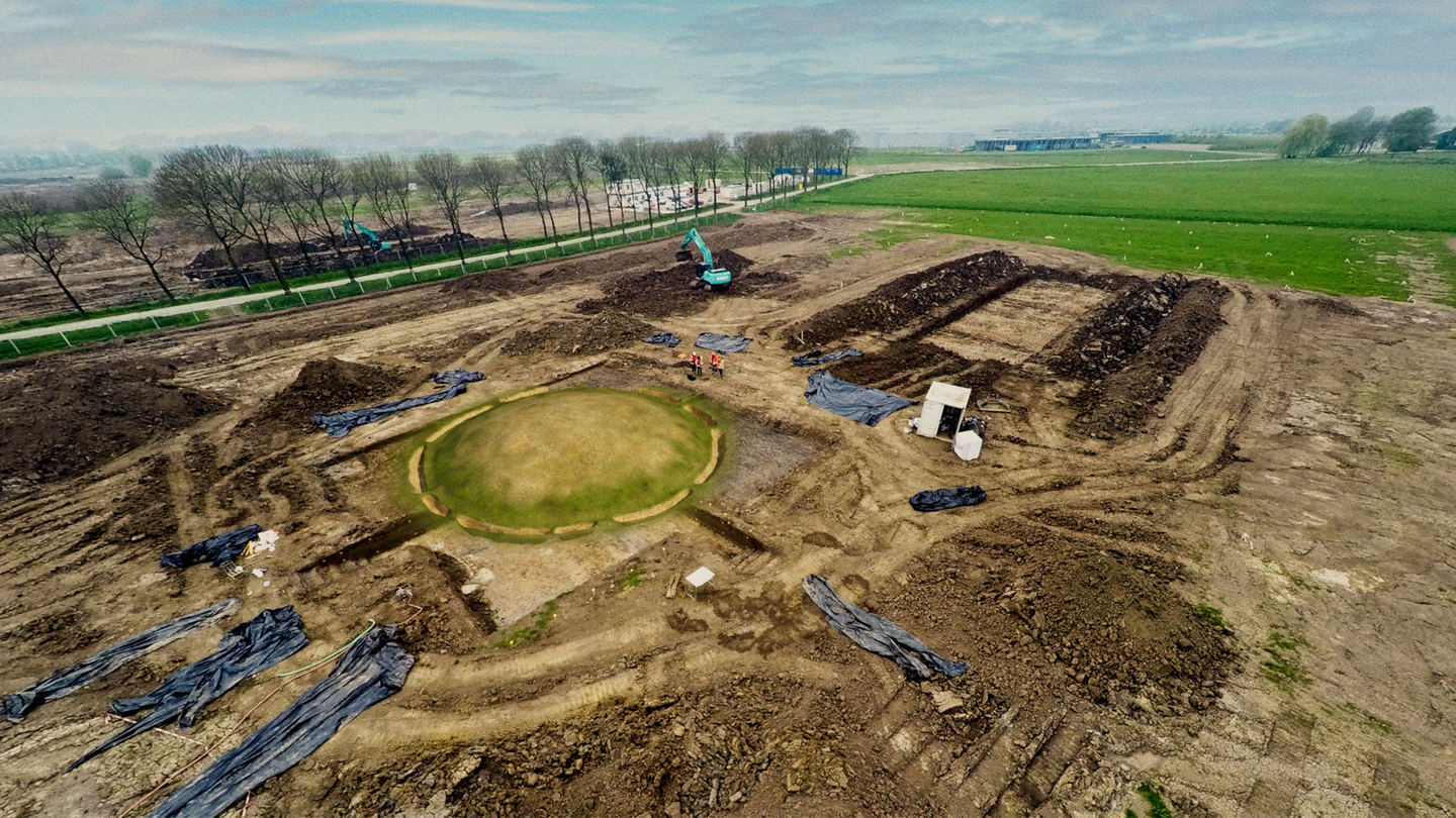 An aerial view of the excavation site in Tiel, Netherlands. The excavation of the 4,000 year old sanctuary began in 2017.
