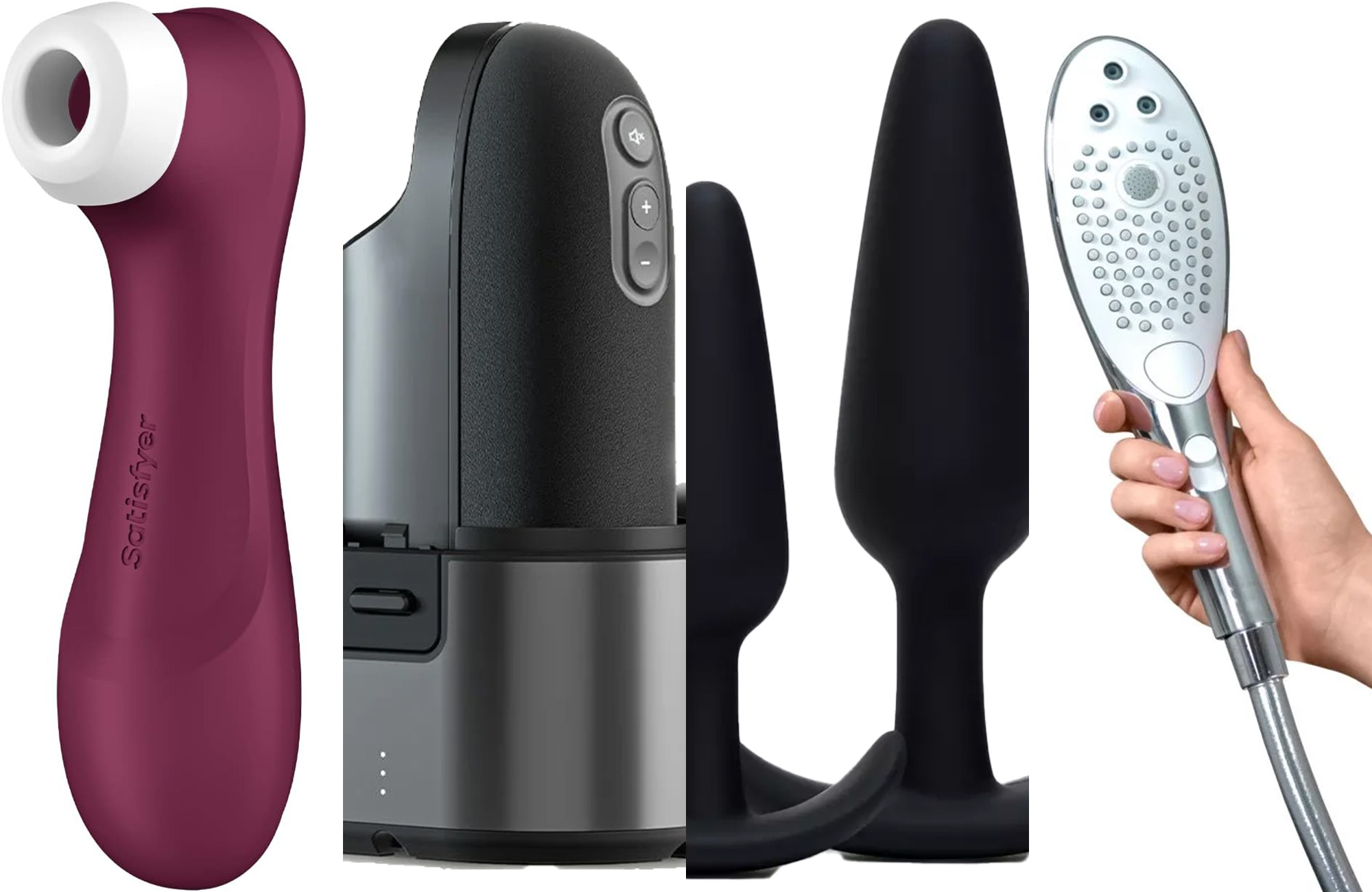A lineup of the best sex toys on a white background