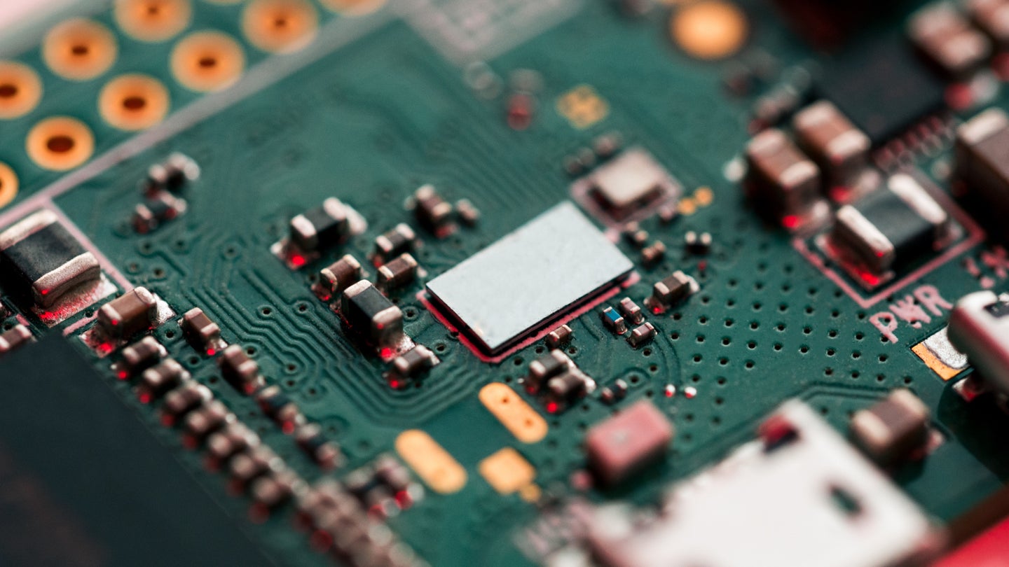 A close-up of a Raspberry Pi computer circuit board.