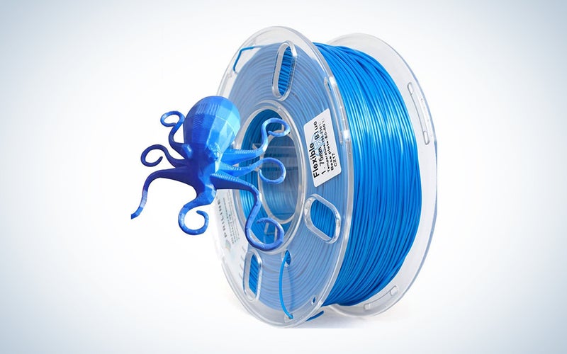 A spool of metallic blue PRILINE TPU 3D printer filament