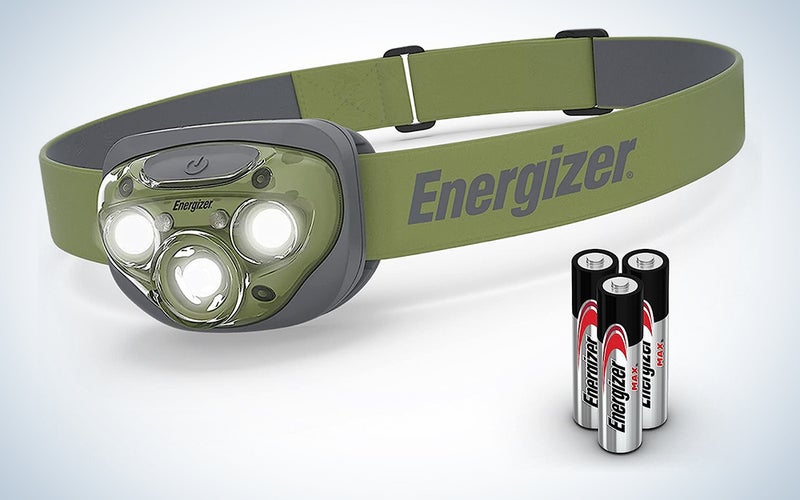 An Energizer LED Headlamp Pro260 on a blue and white background.