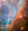 Swirling clouds of gas and debris in the Orion Nebula.
