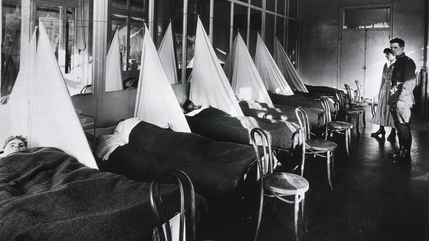 Influenza Ward No. 4 showing Partitions thru the Ward, U.S. Army Camp Hospital Number 45, Aix-les-Bains, France, 1914-1918