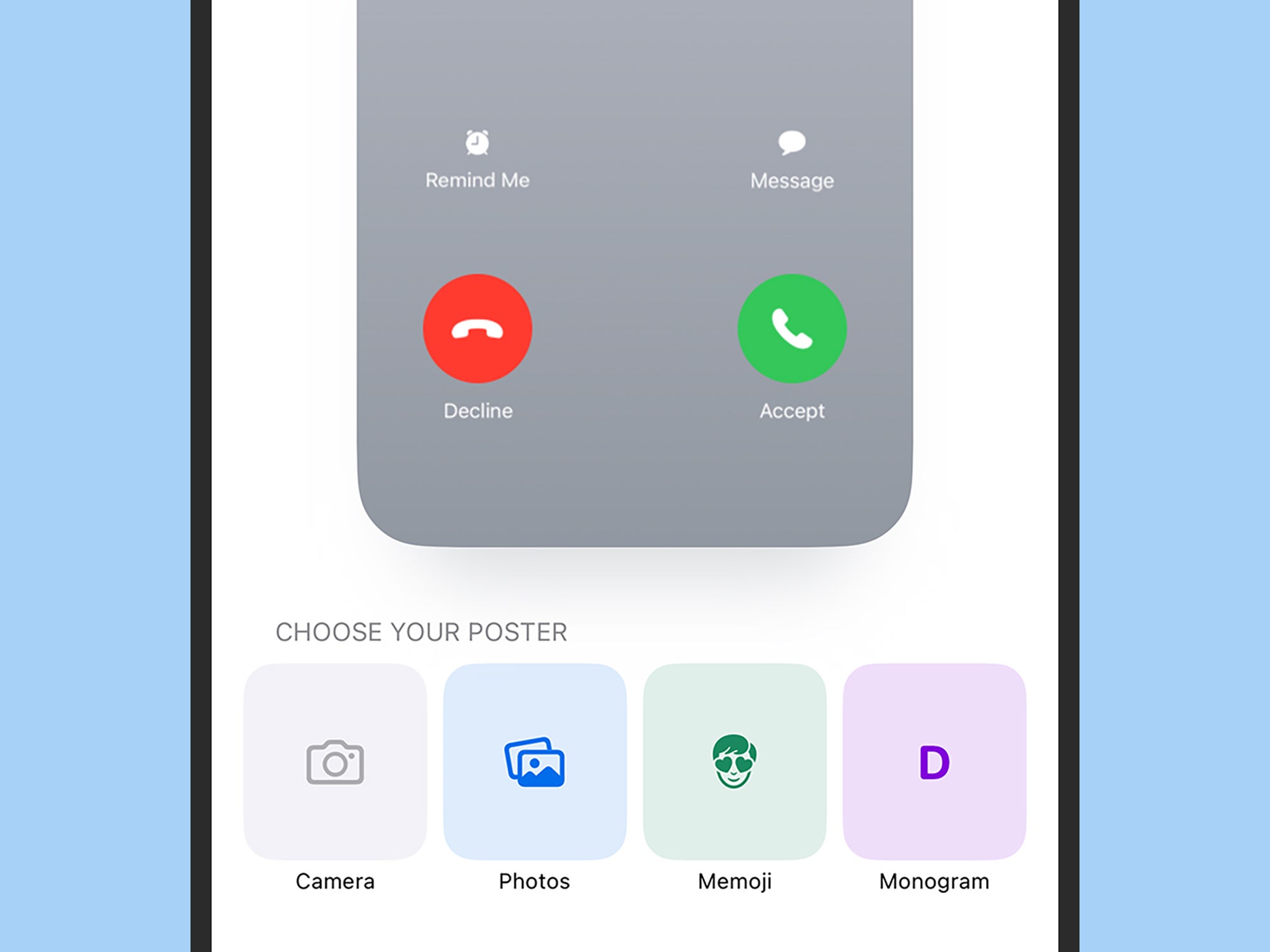 iOS 17 Contact Posters lets you choose options like memojis, images, and text. 