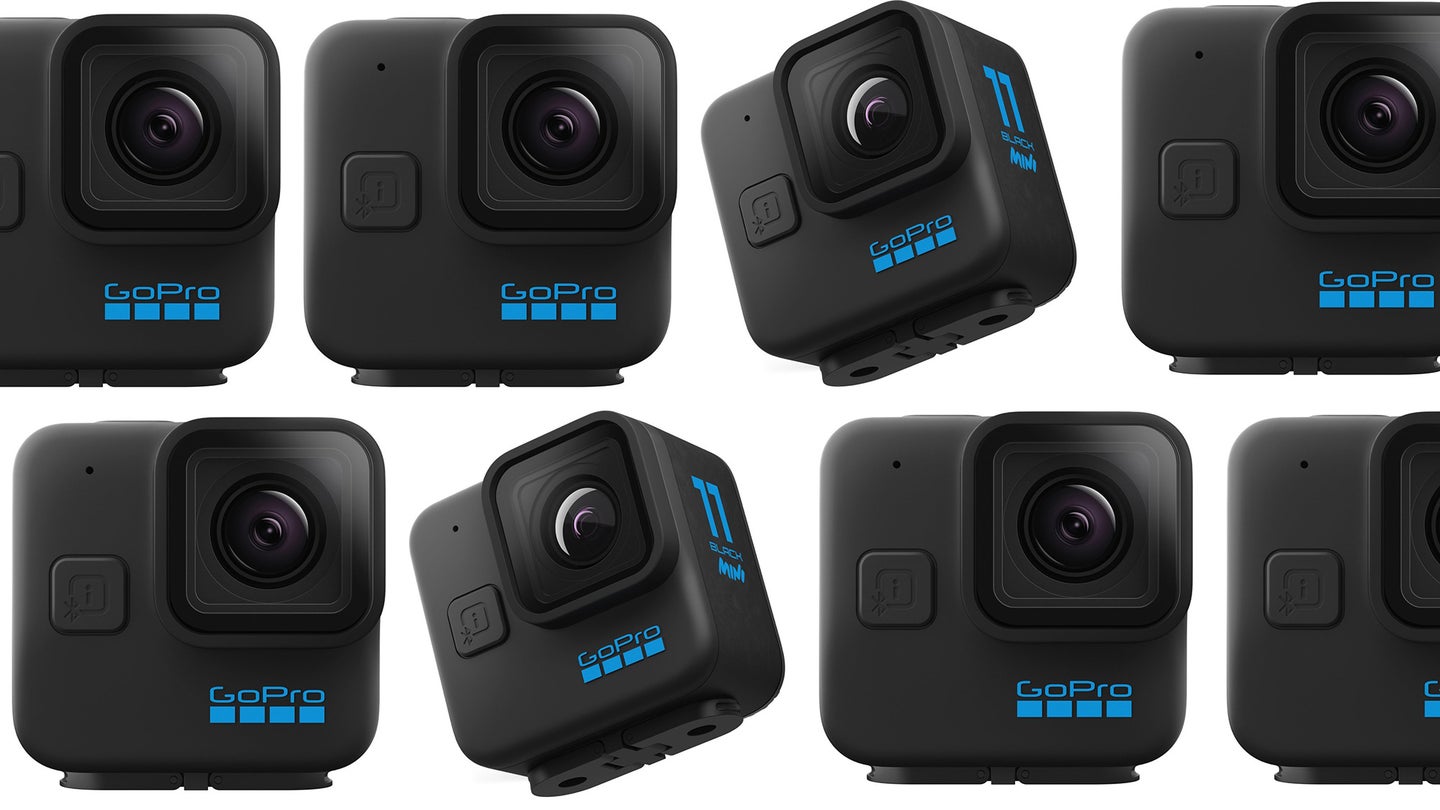GoPro Hero 11 Mini Black action cameras in a pattern