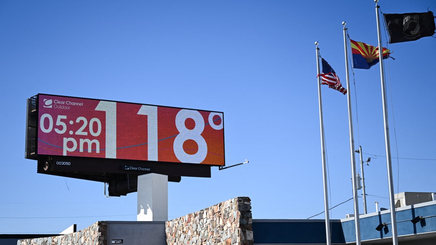 A billboard displays a temperature of 118 degrees Fahrenheit during a record heat wave in Phoenix, Arizona on July 18, 2023. Swaths of the United States home to more than 80 million people were under heat warnings or advisories, as relentless, record-breaking temperatures continued to bake western and southern states.