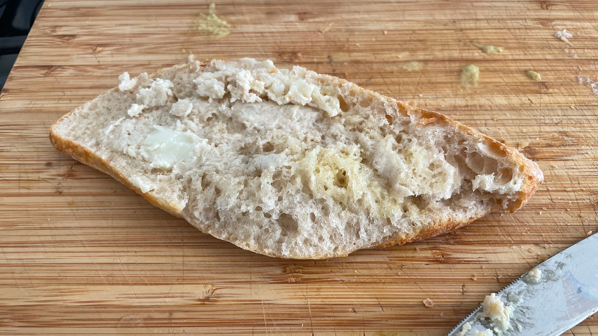A piece of toast with homemade vegan butter on it