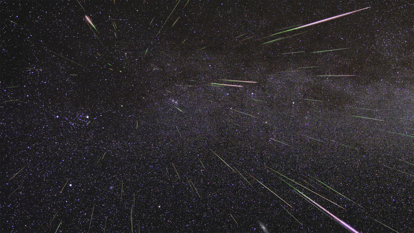 A shower of Perseids meteors lights up the sky in 2009 in this NASA time-lapse image.