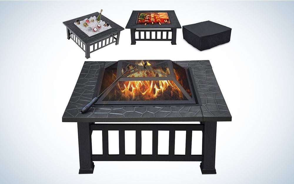 Yaheetech multifunctional square patio table portable fire pit with spark screen and waterproof cover