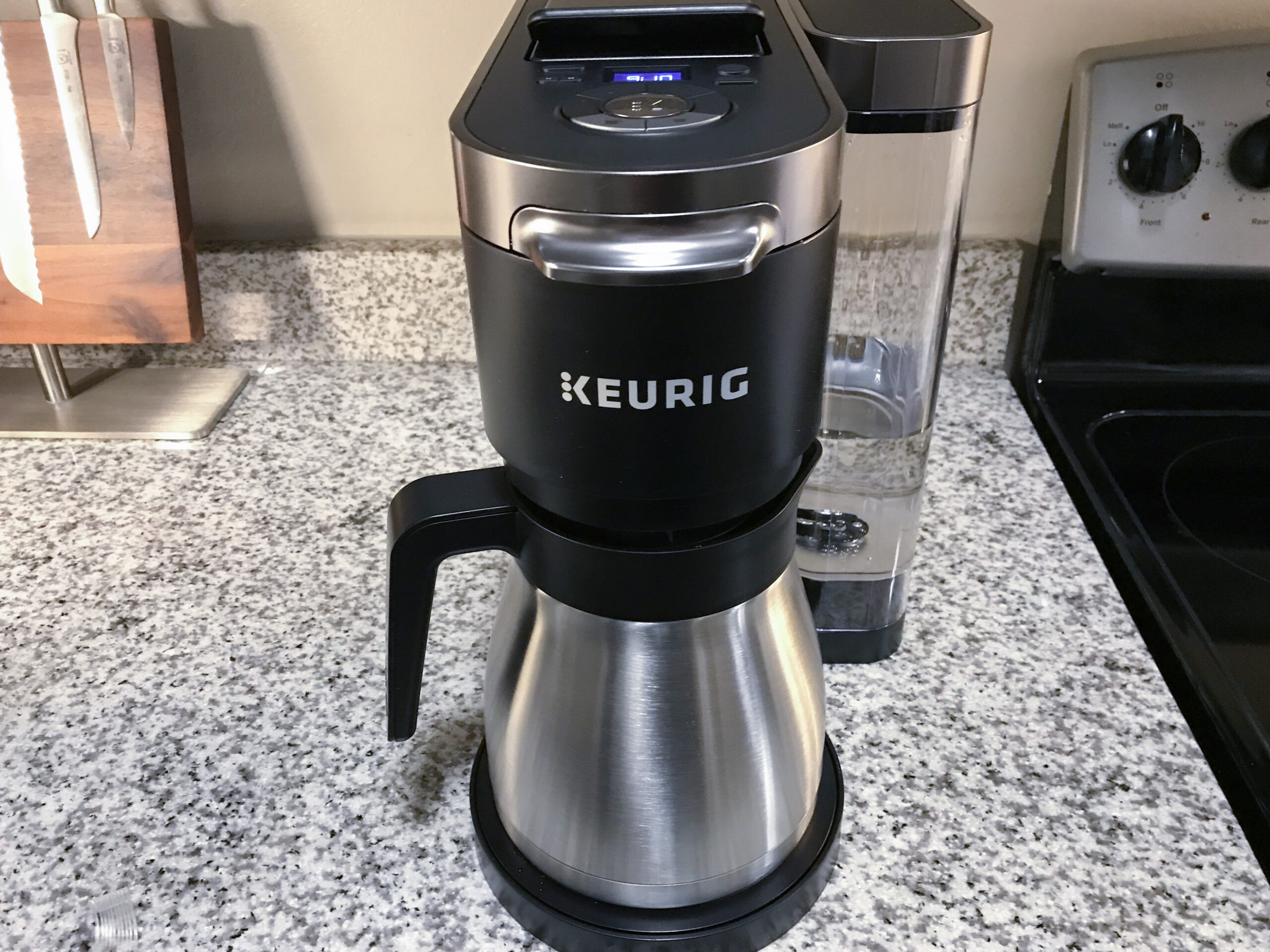 Keurig K Duo Plus best chrome thermal carage drip coffee machine on a kitchen counter