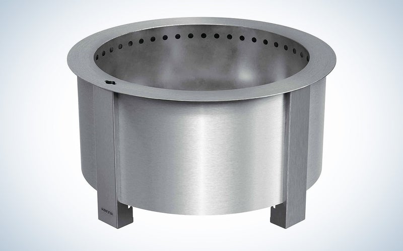 The Breeo stainless steel fire pit with no fire inside