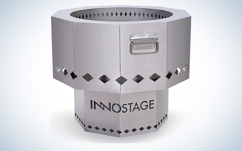 The Innostage stainless steel fire pit with no fire going
