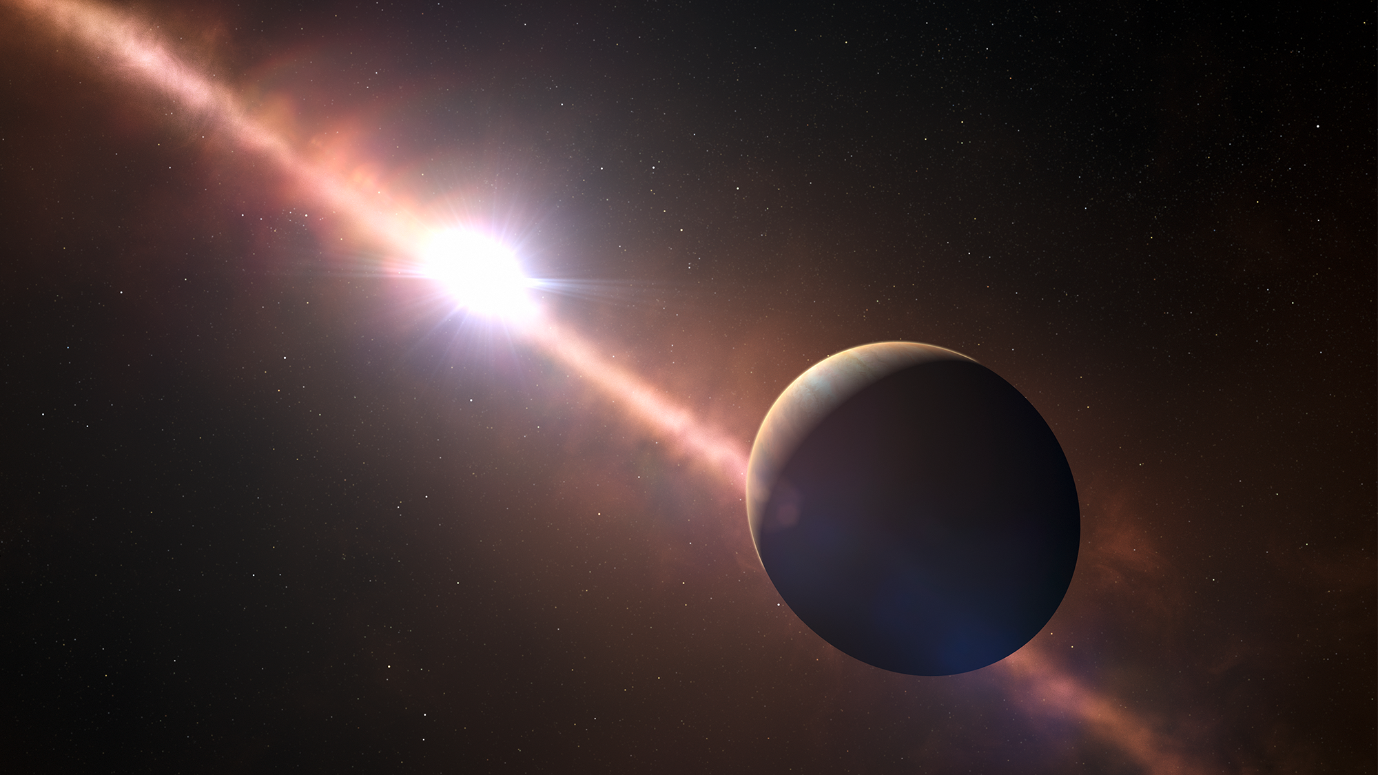 An artist’s impression of the planet Beta Pictoris b orbiting its star.
