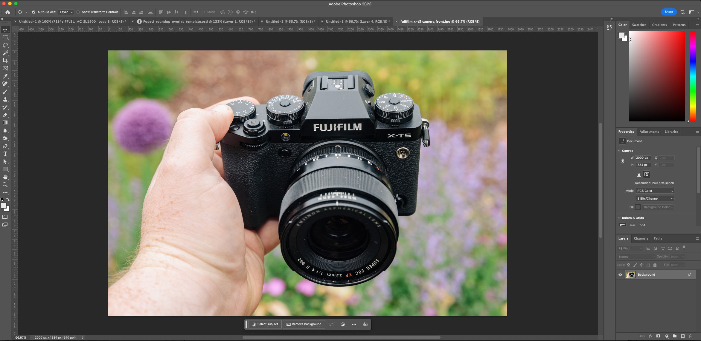 Adobe Lightroom Classic with a picture of a hand holding a fujifilm X-T3 camera in the edit window