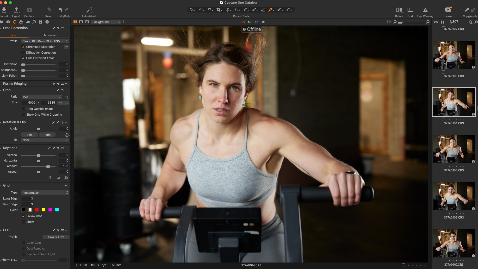 Capture One Pro editing sofware with a picture of a woman on an assault bike in the window