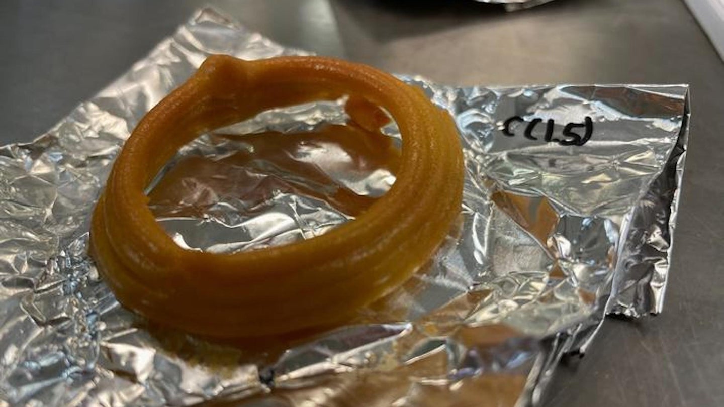 3D printed fake calamari ring on tin foil