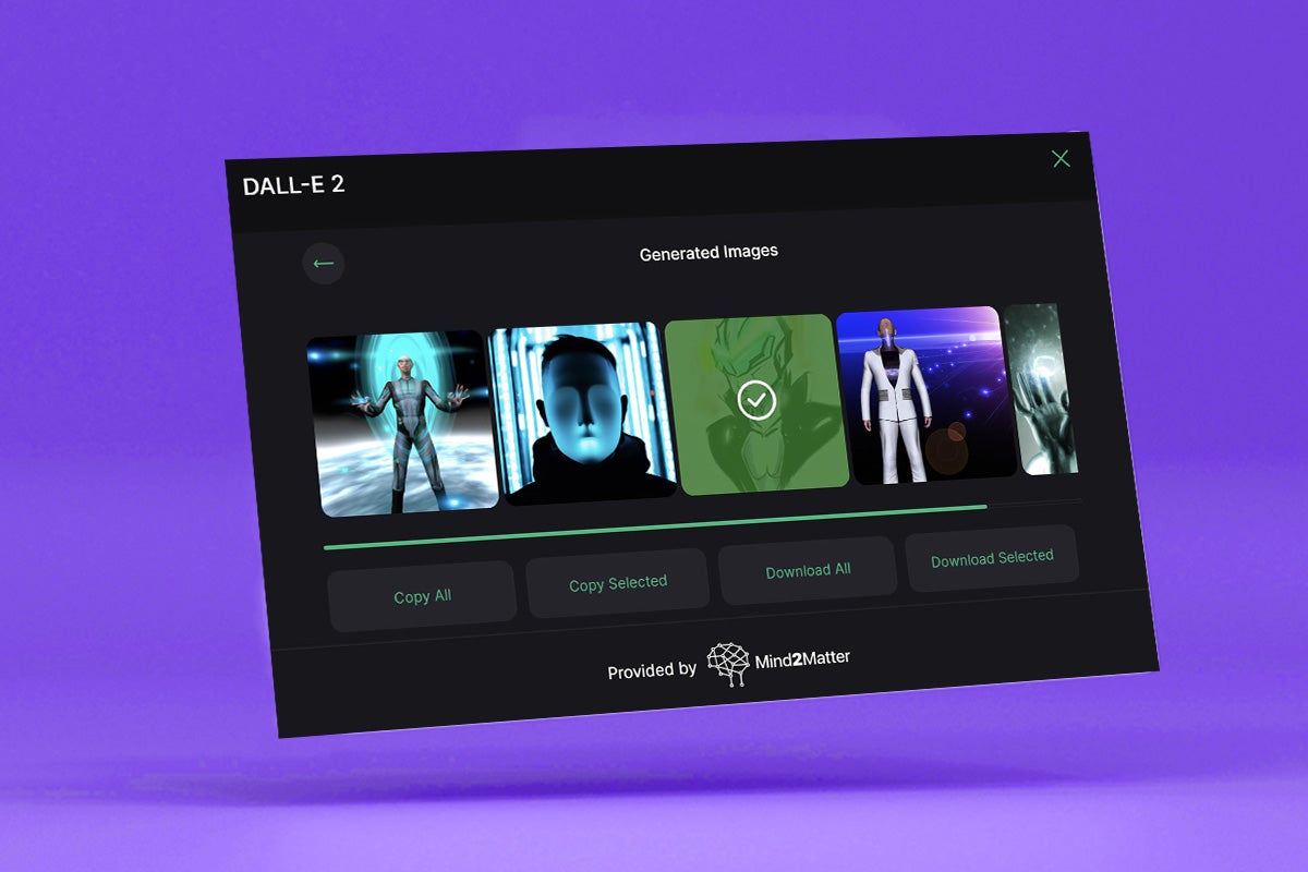 Someone using the DALL-E AI image generator on a tablet against a purple background.