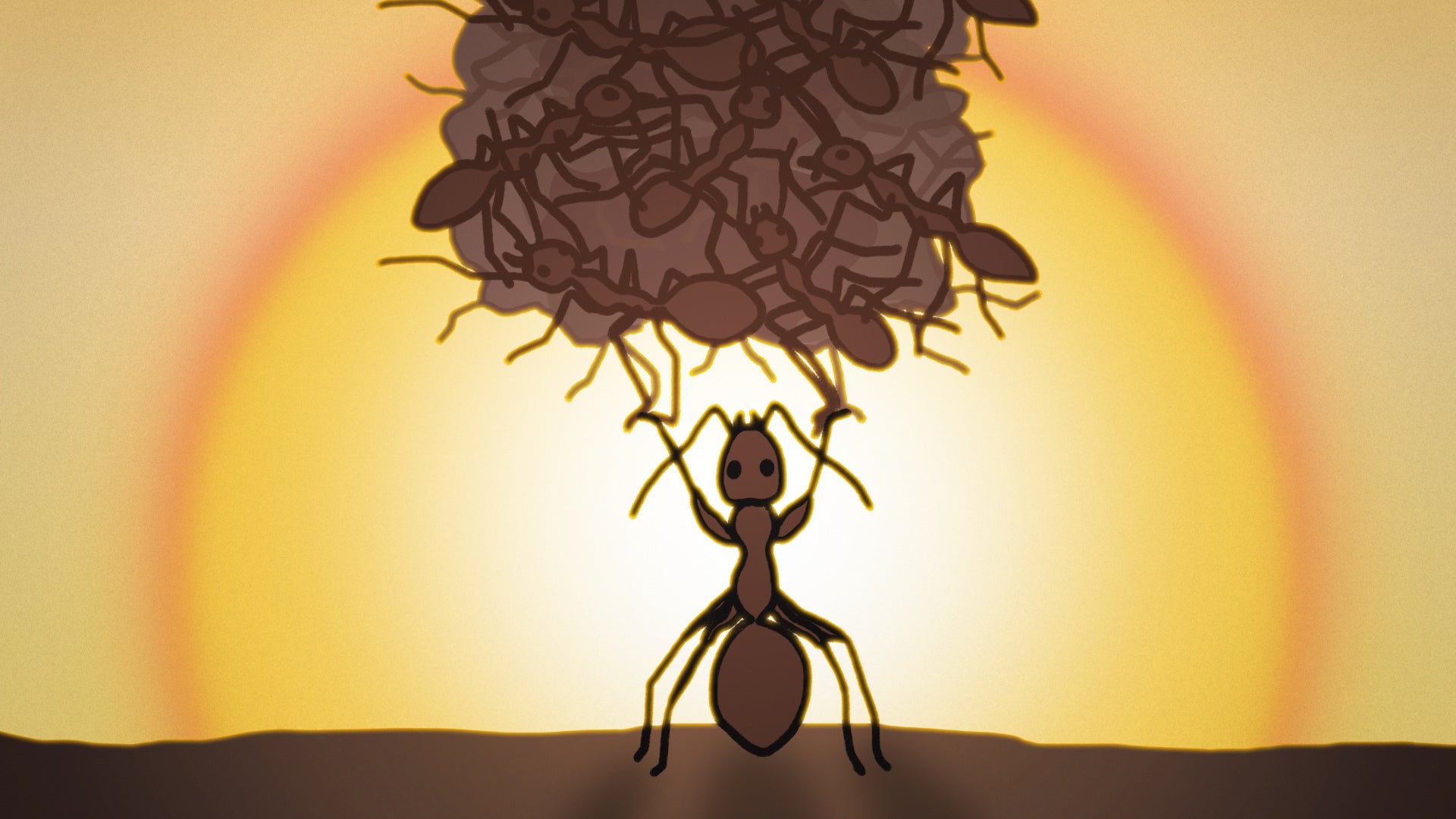 Illustration of an ant holding up other ants.
