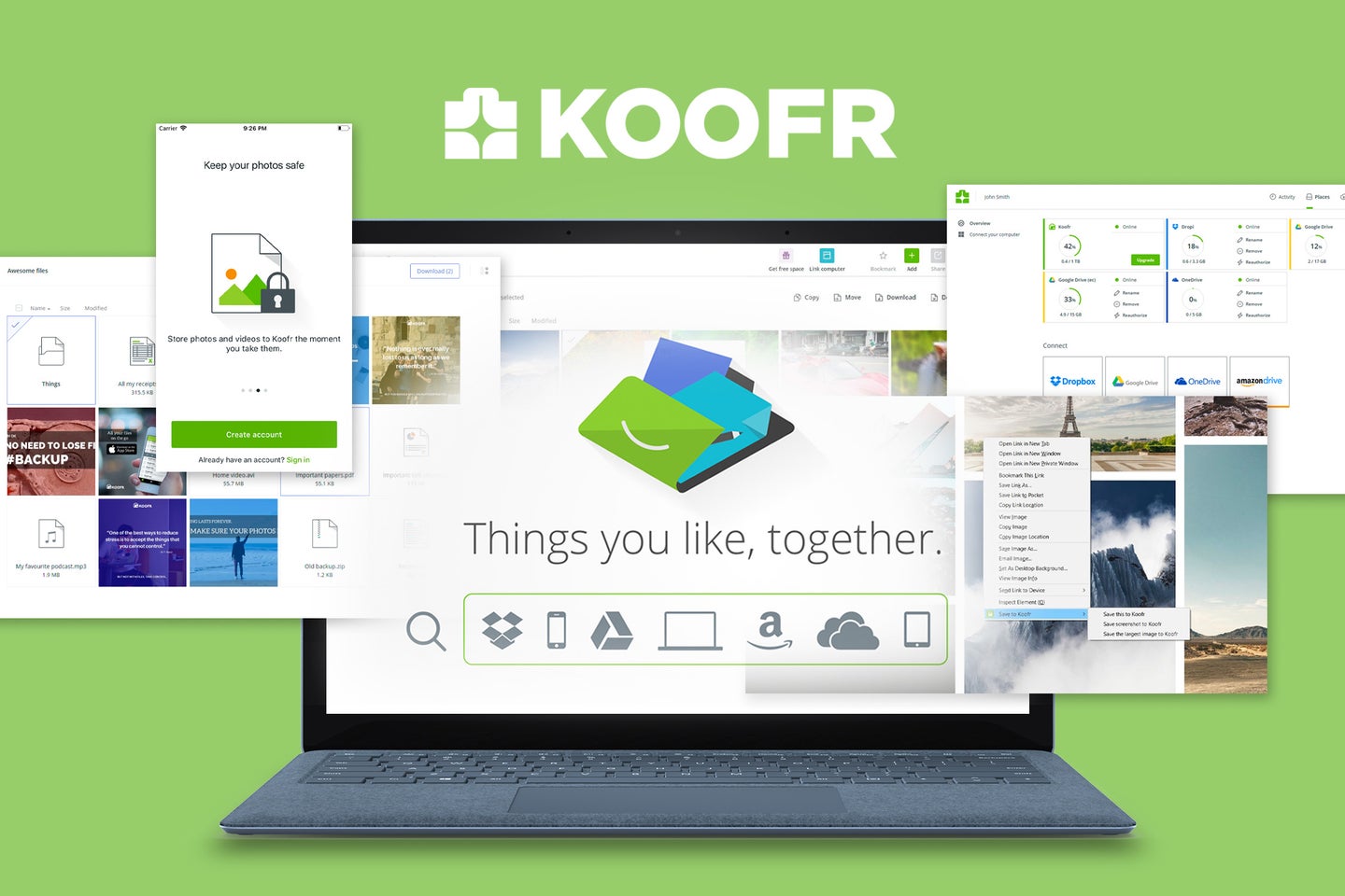 A advert for Koofr cloud storage on a green background