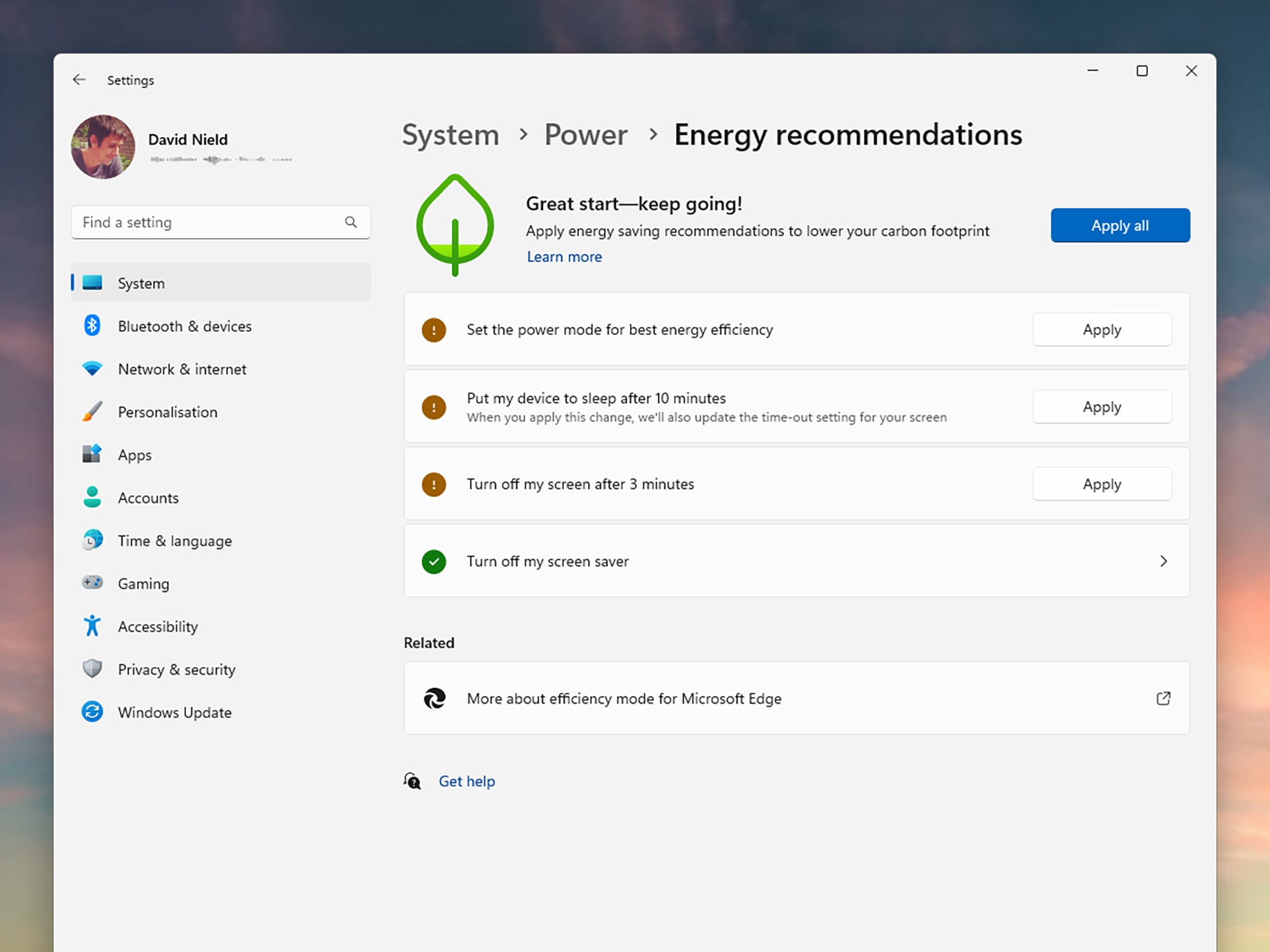 The energy recommendations inside Windows that will show you how to save your battery.