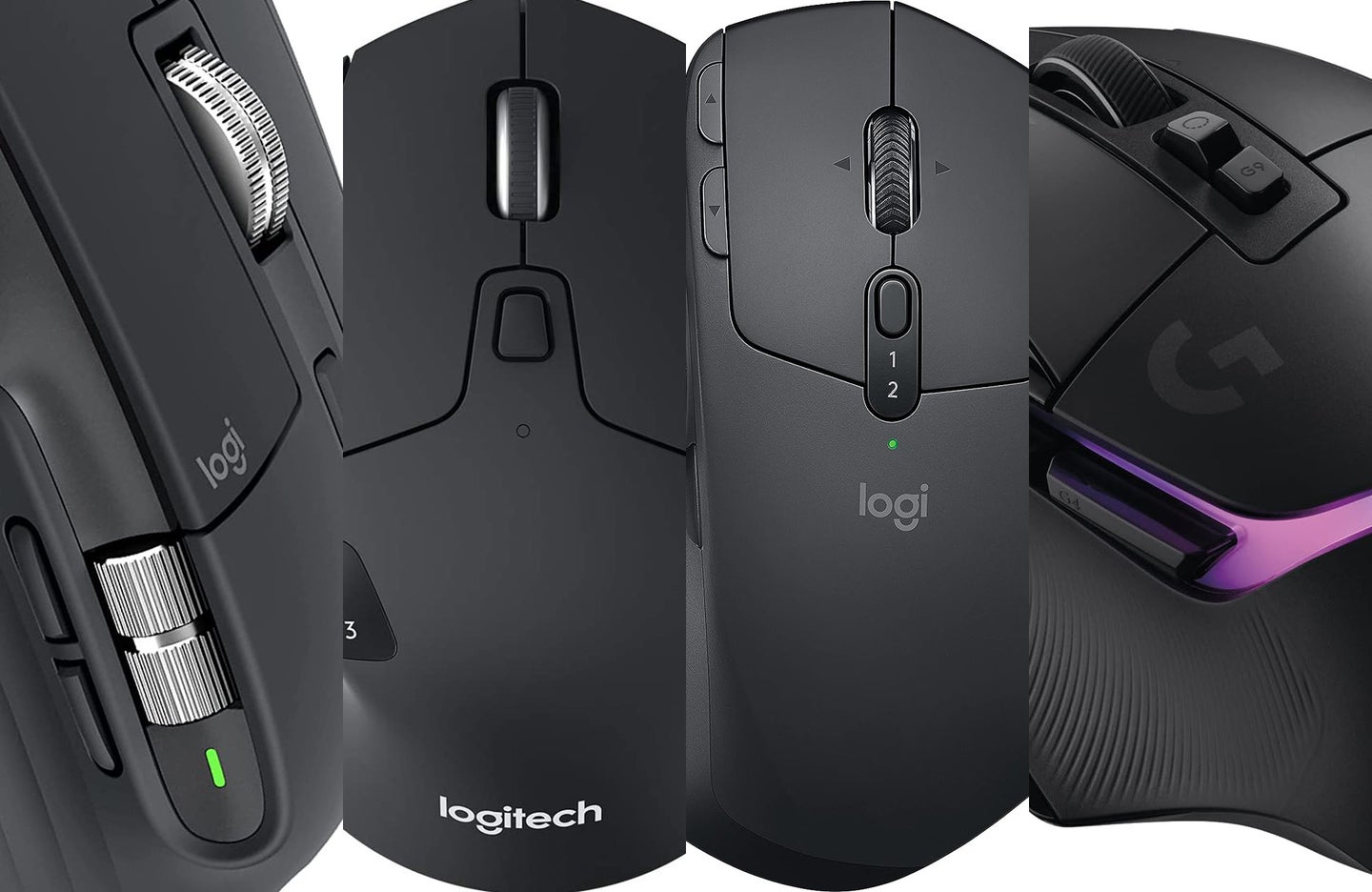 A lineup of the best Logitech mice on a white background