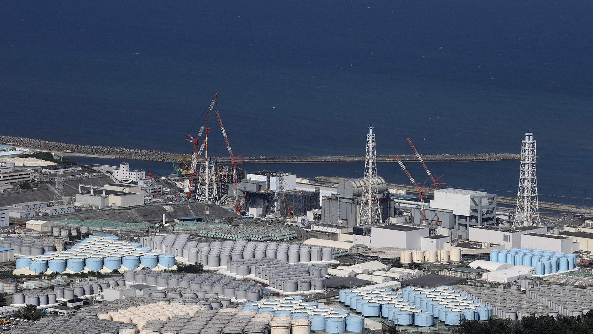 Storage tanks used for storing treated water at TEPCO's crippled Fukushima Daiichi Nuclear Power Plant in Okuma, Fukushima prefecture on August 24, 2023. 