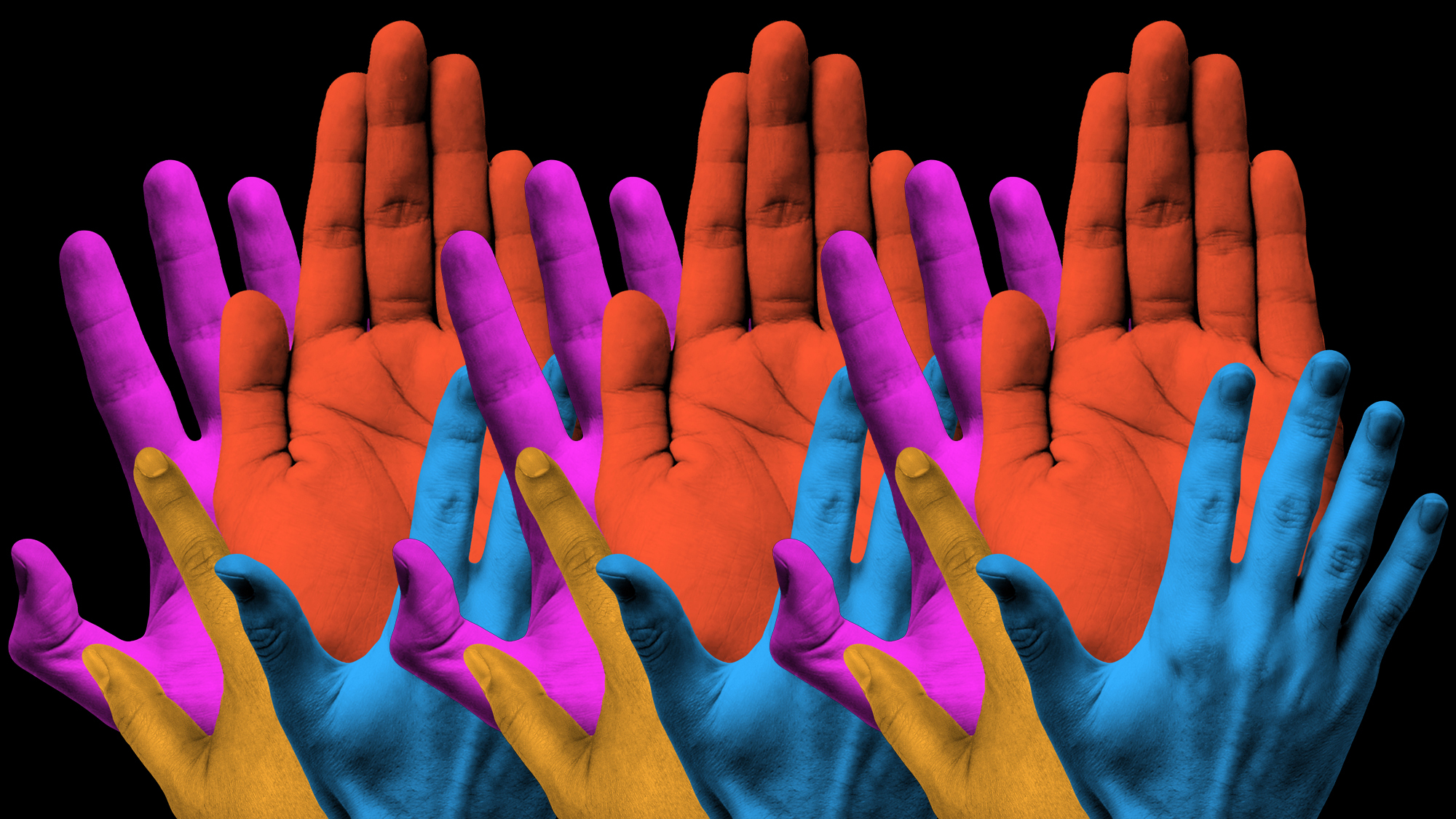 multiple hands of various colors