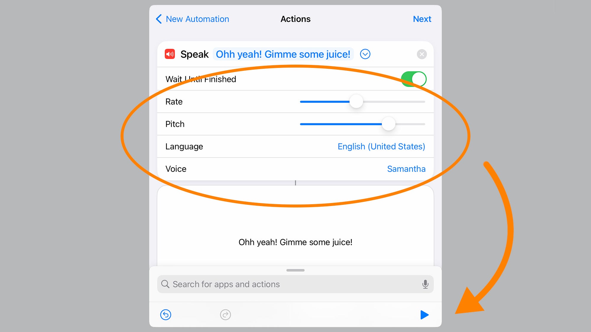 More action customization menu for iPhone automation