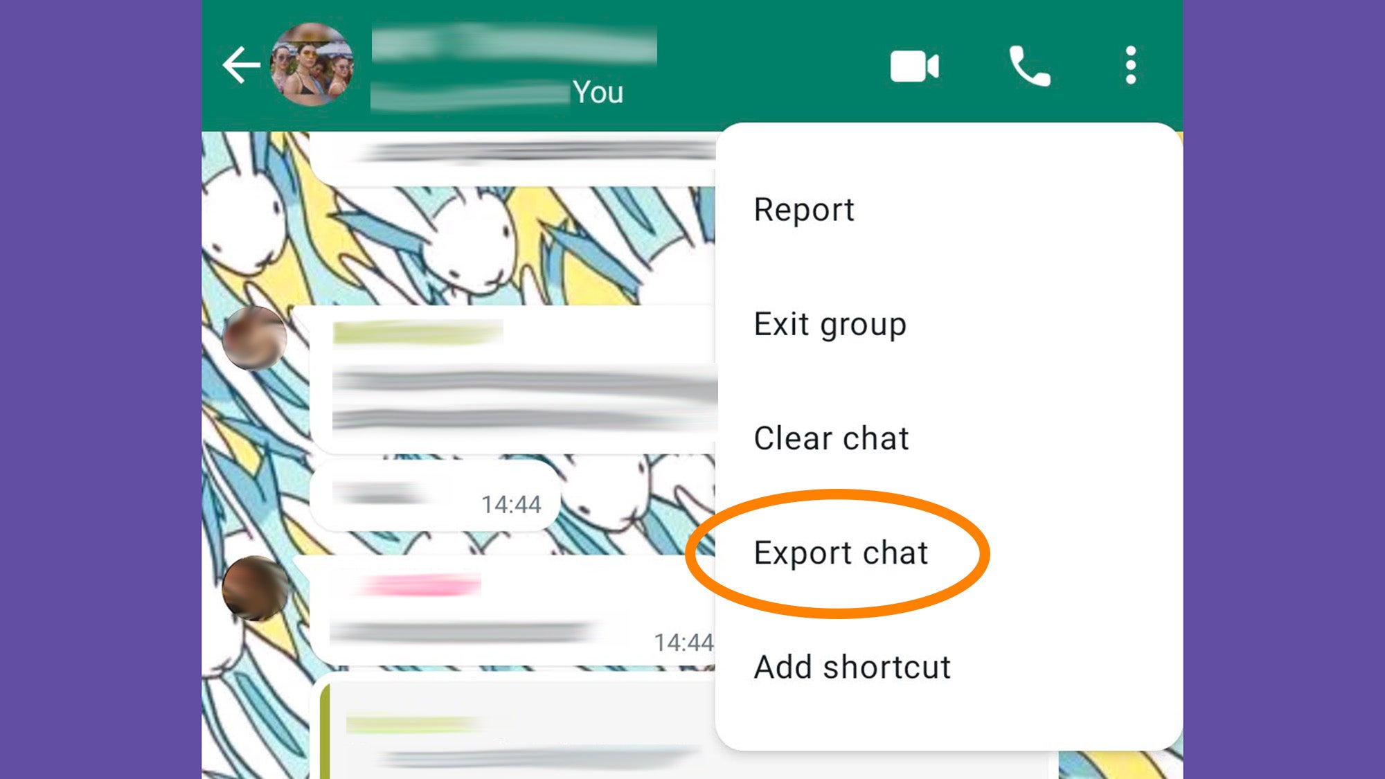 WhatsApp export chat menu
