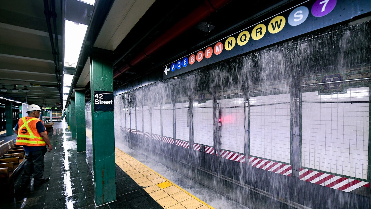 water main break caused water to run on to the times square subway lines
