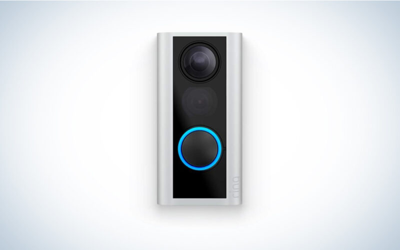 A Ring Peephole Cam on a blue and white background