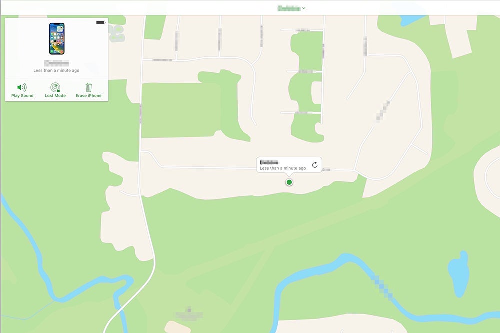 صورة لتطبيق العثور على الآيفون (Find My iPhone) يعرض خريطة للأماكن التي كان جهاز الآيفون موجوداً فيها.