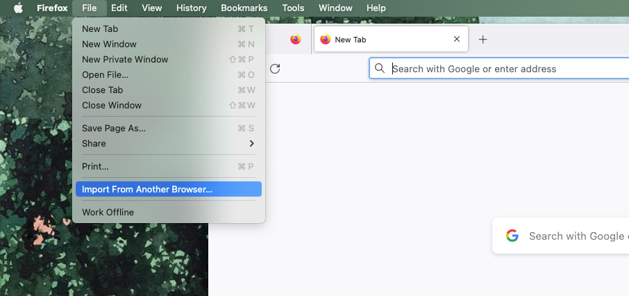 Firefox menu to import Chrome bookmarks and other data