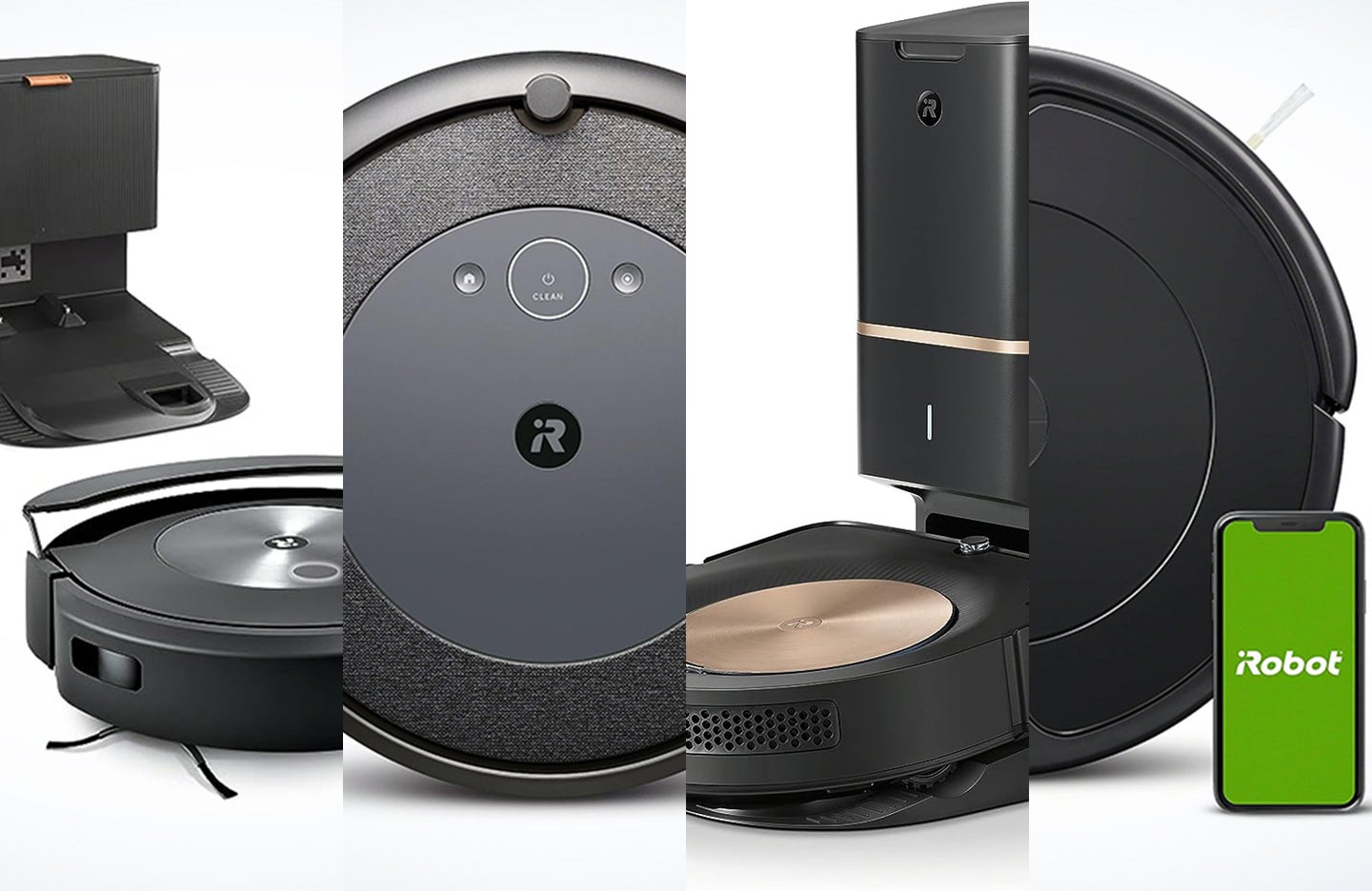 A lineup of the best Roombas on a white background