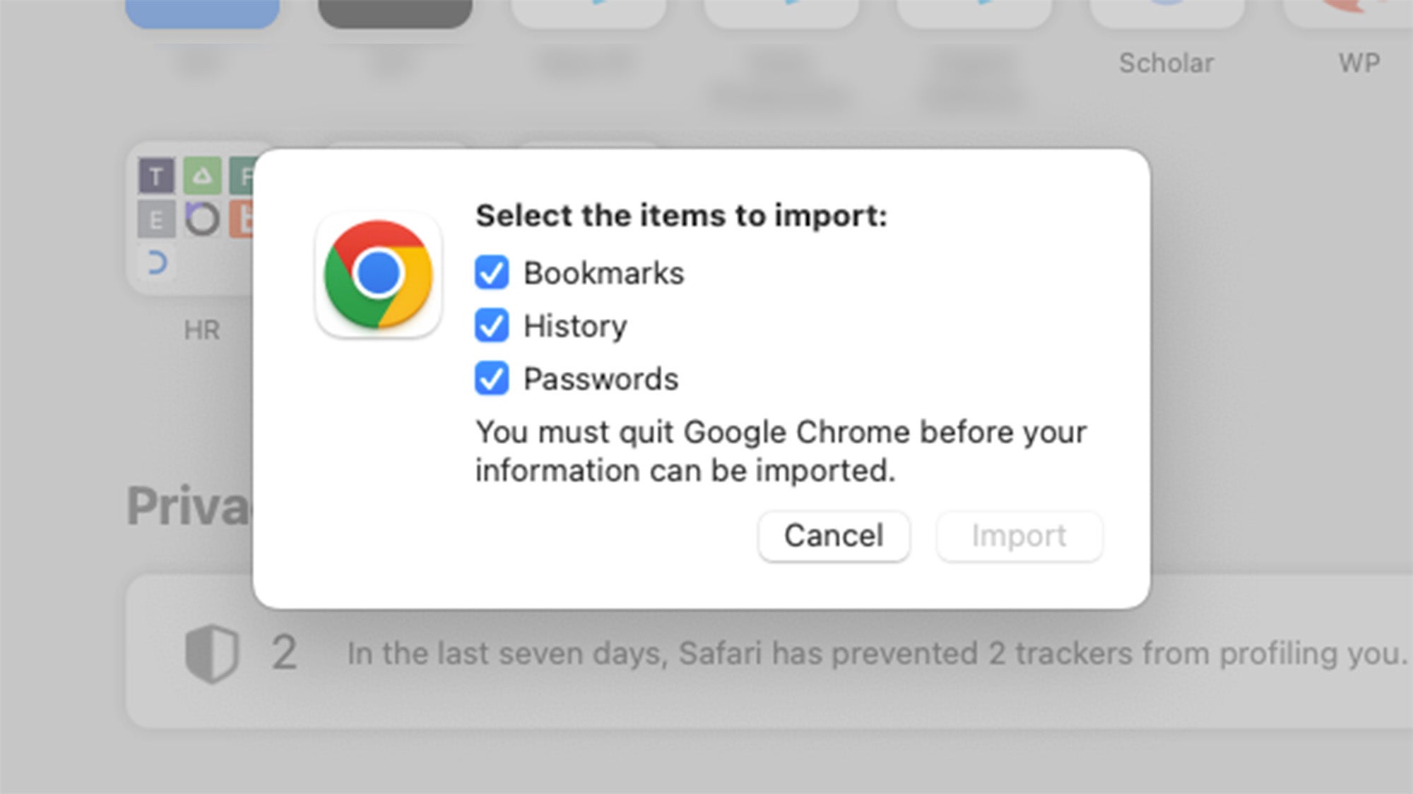 Import Chrome bookmarks and data to Safari