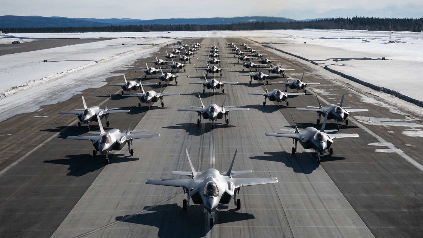 F-35 fighter jets at Eielson Air Force Base in Alaska in March, 2022. 