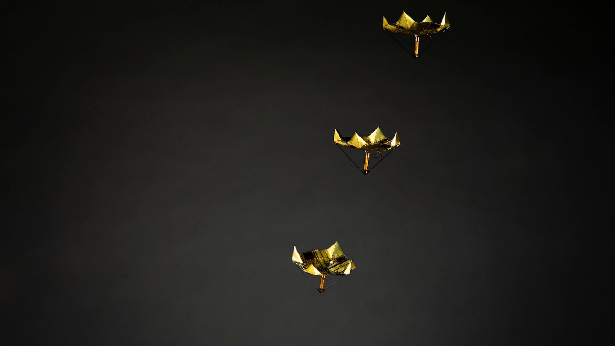 Time lapse image of origami microflier changing shape during descent