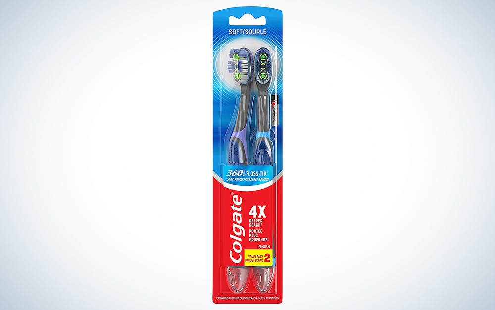 Colgate 360 Floss Tip Battery Powered Toothbrush is the best cheap electric toothbrush for your tongue