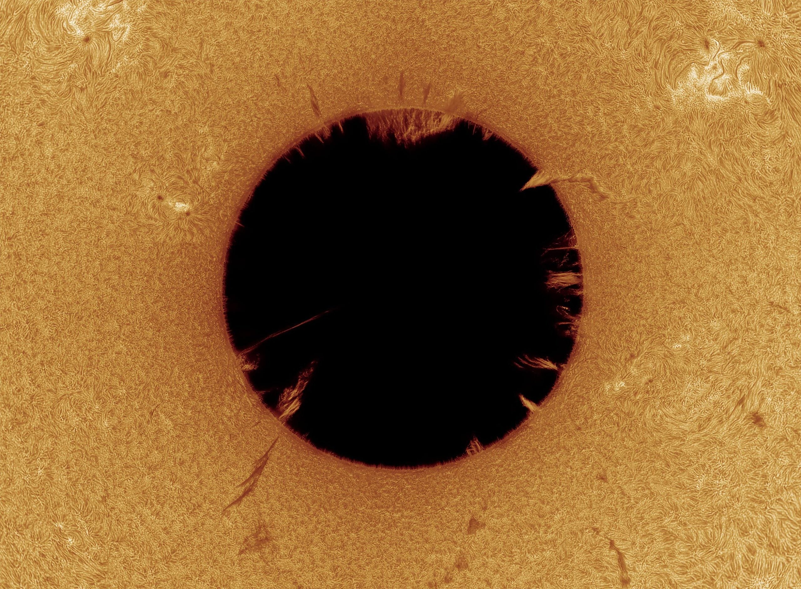 A large dark spot on the sun
