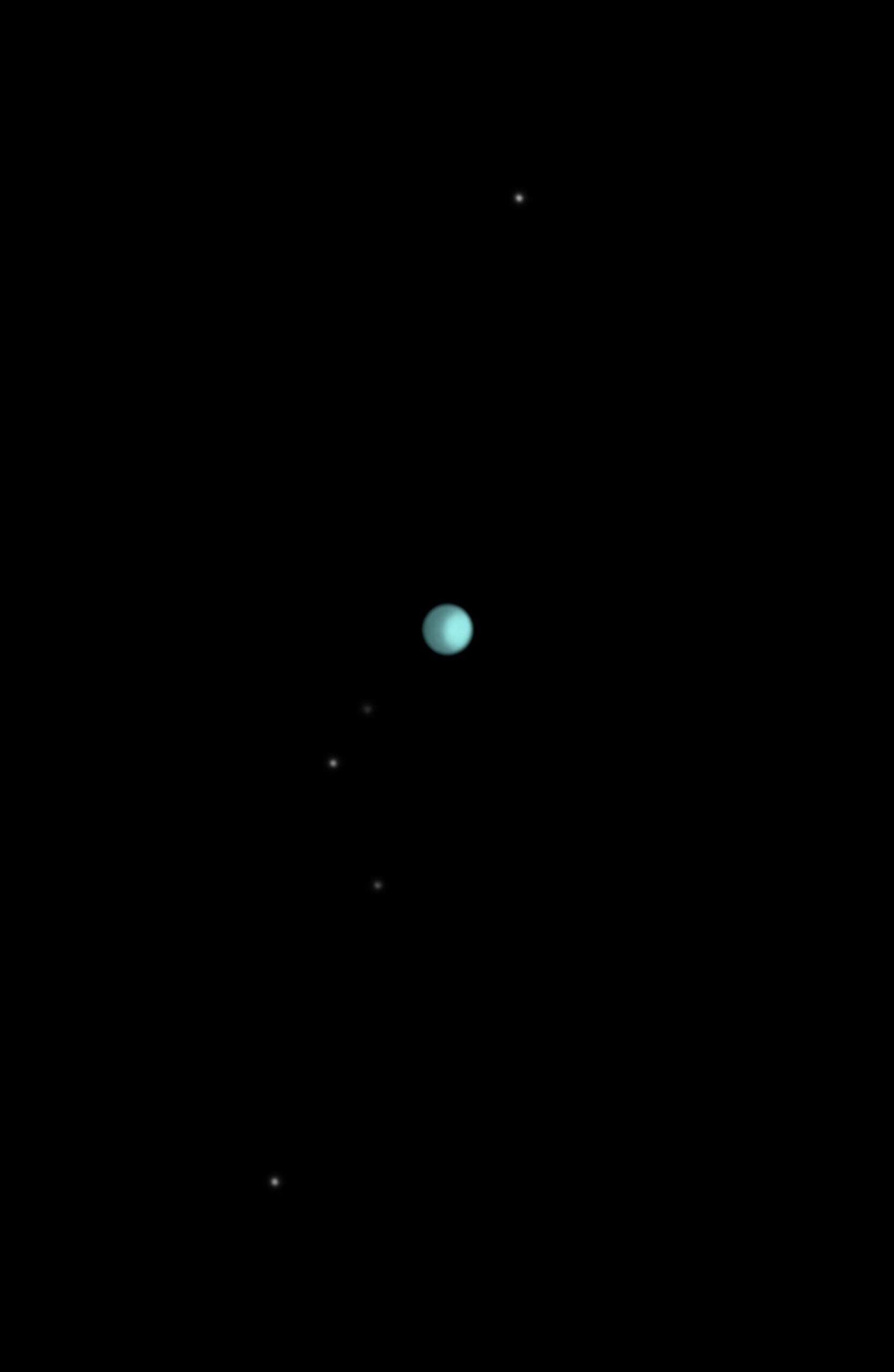 Distant photo of Uranus and its five moons