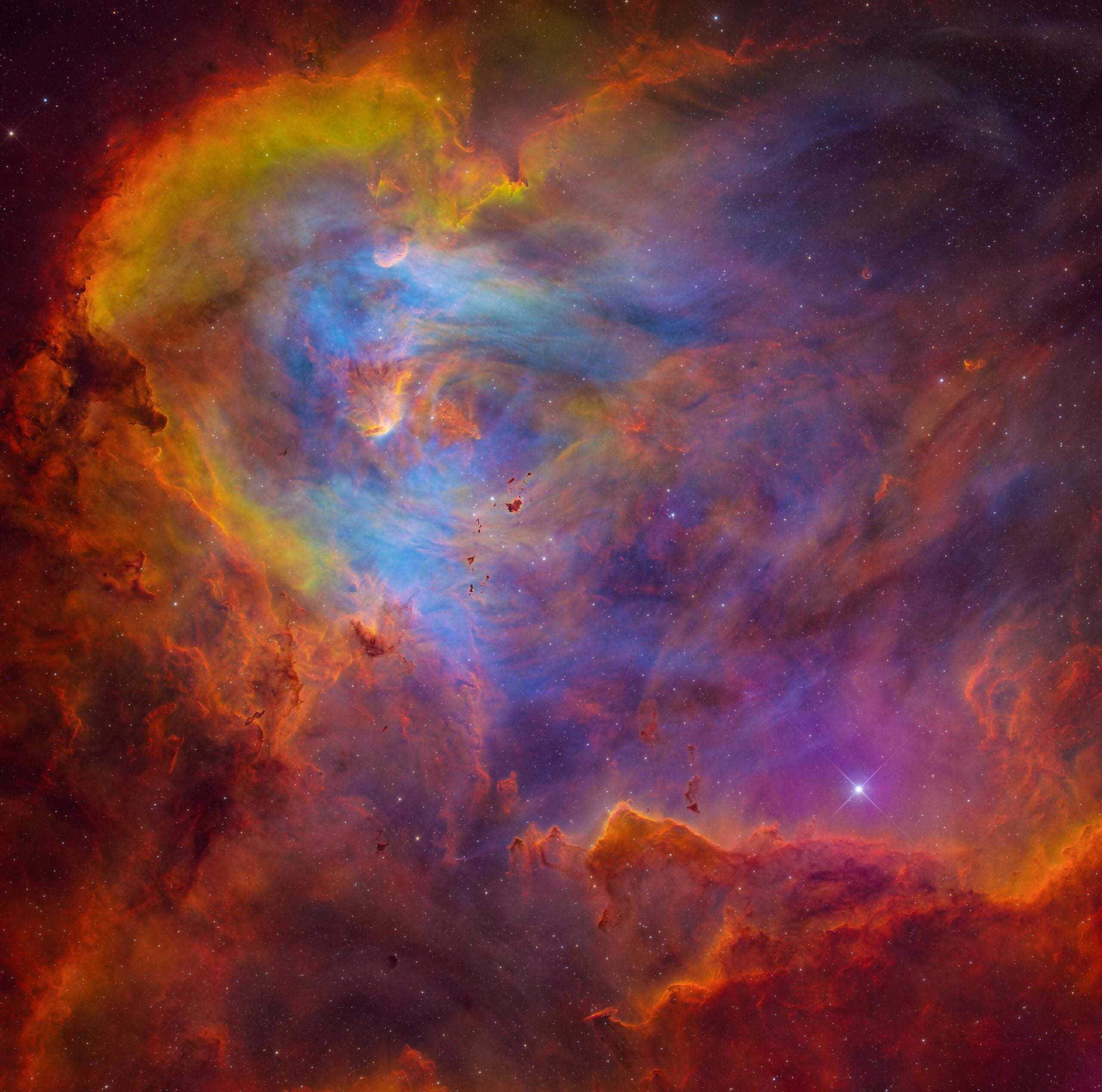 Purple, red, and yellow nebula