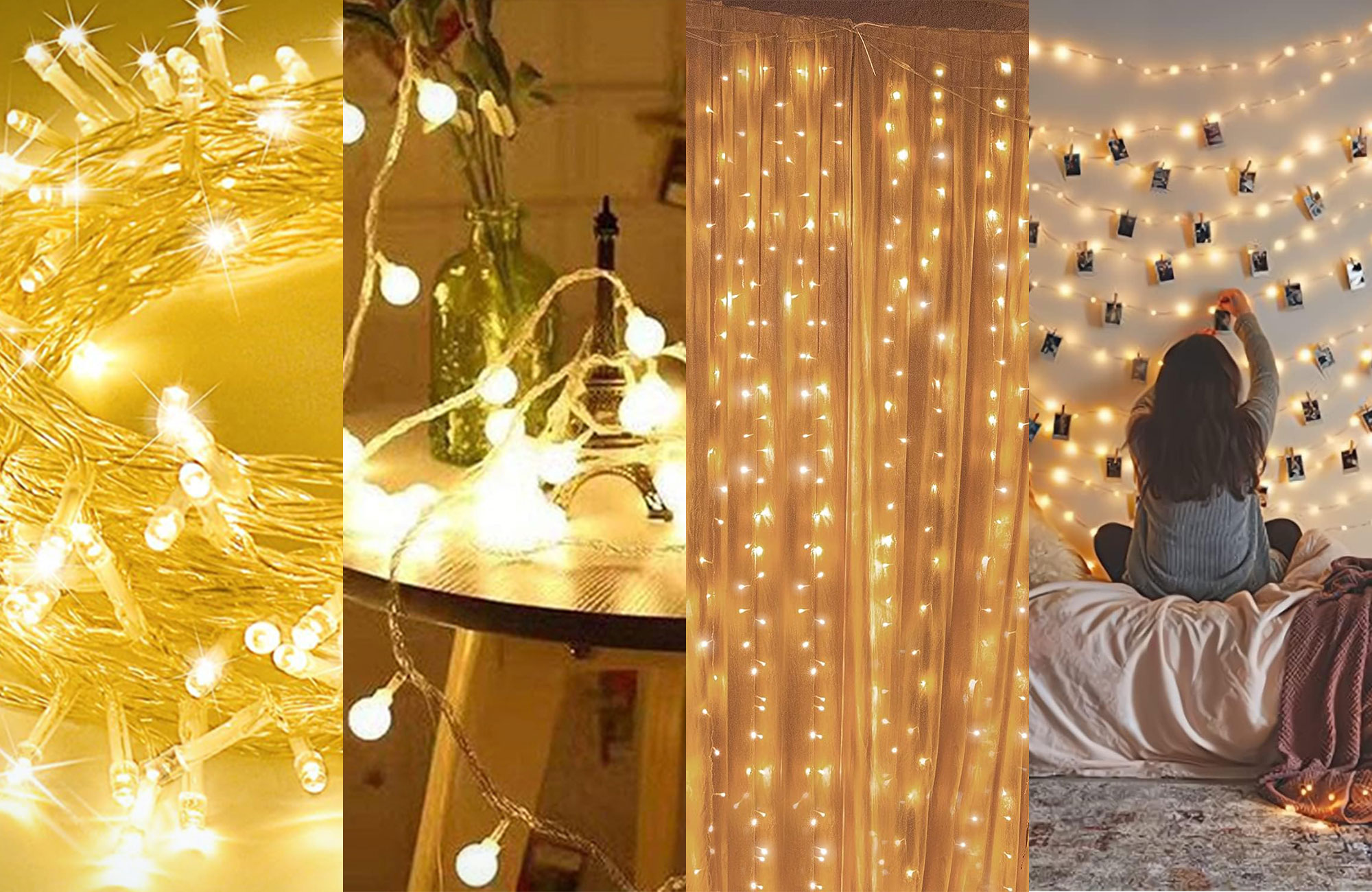 A lineup of the best string lights for bedroom side by side