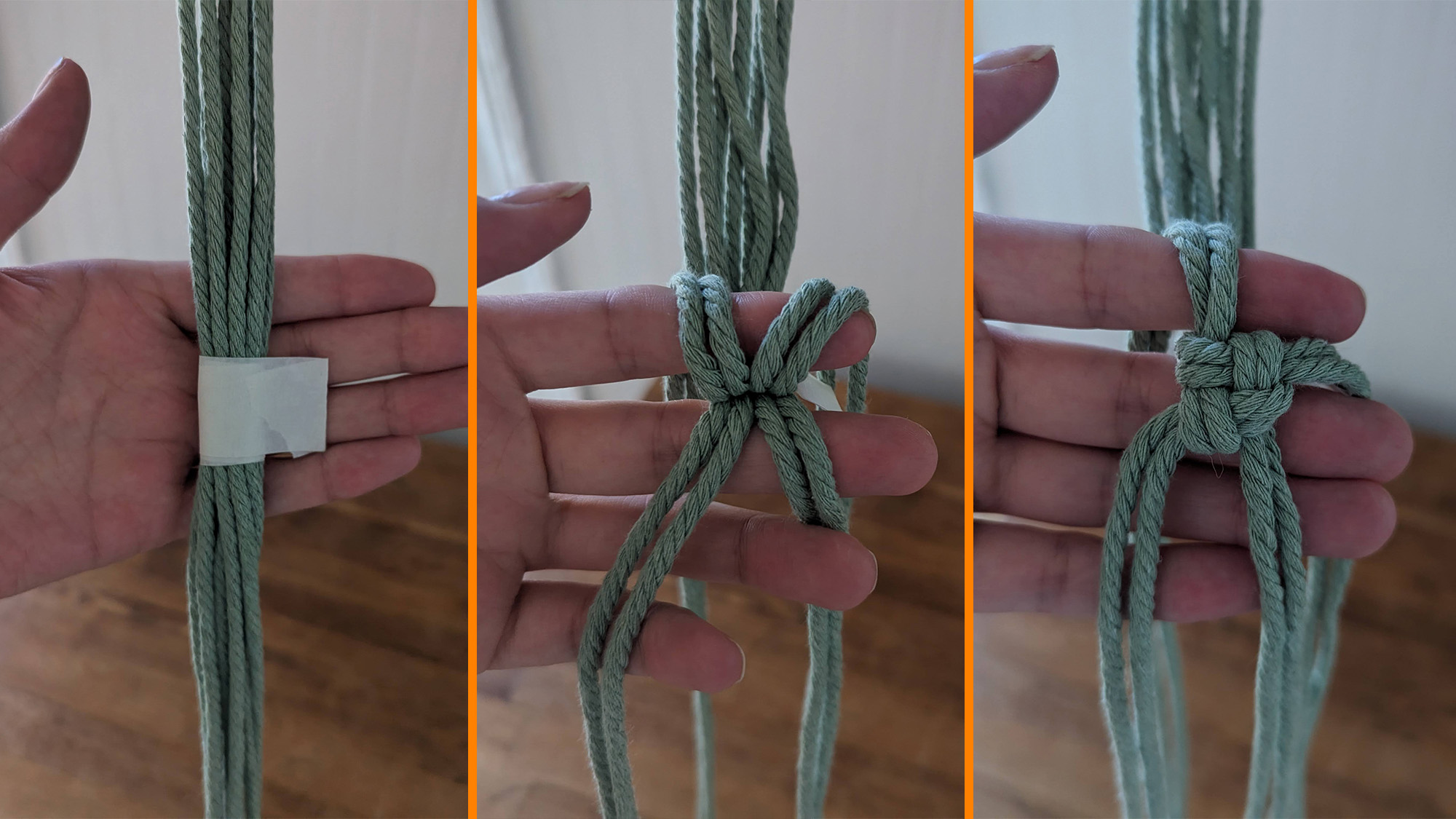 Starting the second spiral lanyard in your DIY hanging planter