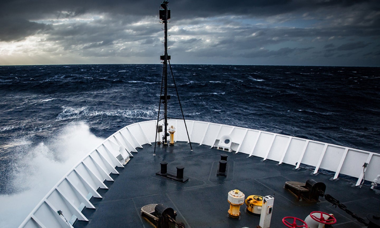 Pacific Ocean storm seen from a research vessel's stern