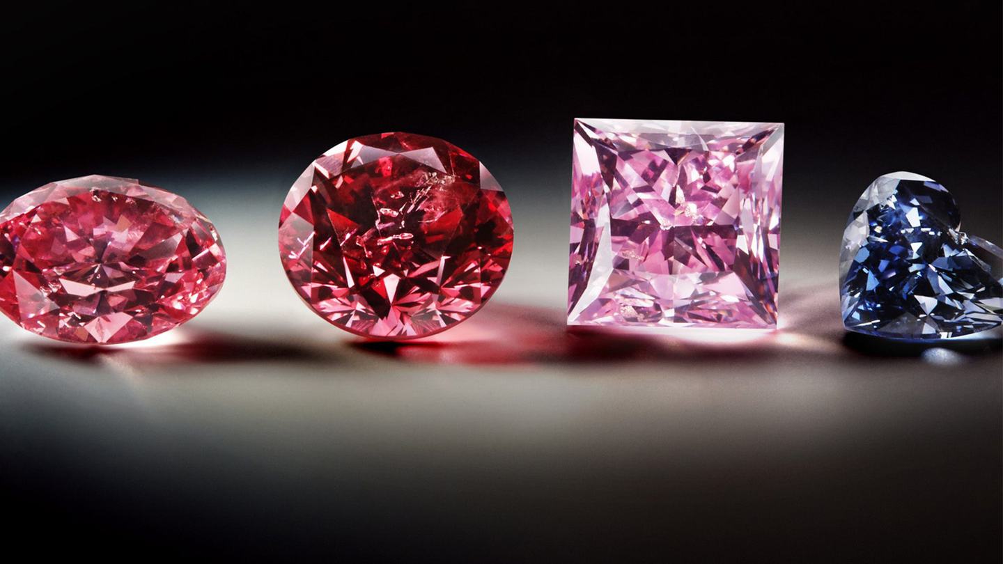 Colored diamonds from the Argyle diamond mine in Australia.