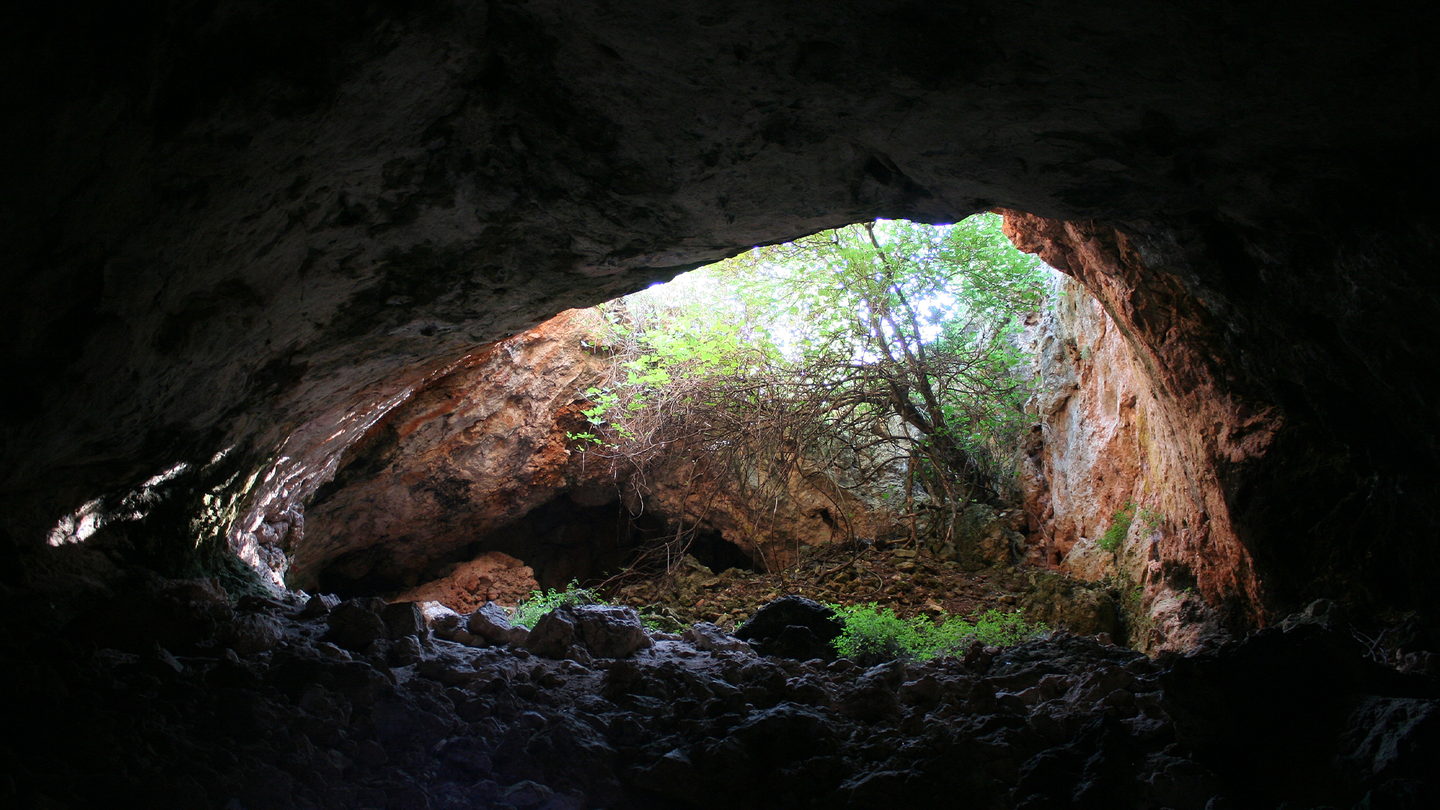 A view of the Cueva de los Marmoles entrance from the inside. Skeletal remains from at least 12 prehistoric individuals have been found inside.