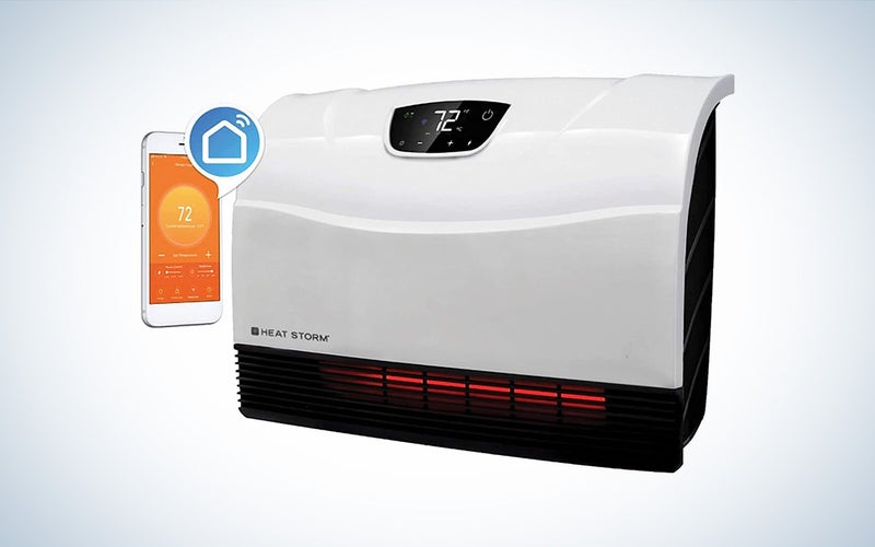 A white and black Heat Storm Phoenix WiFi Edition heater against a white background