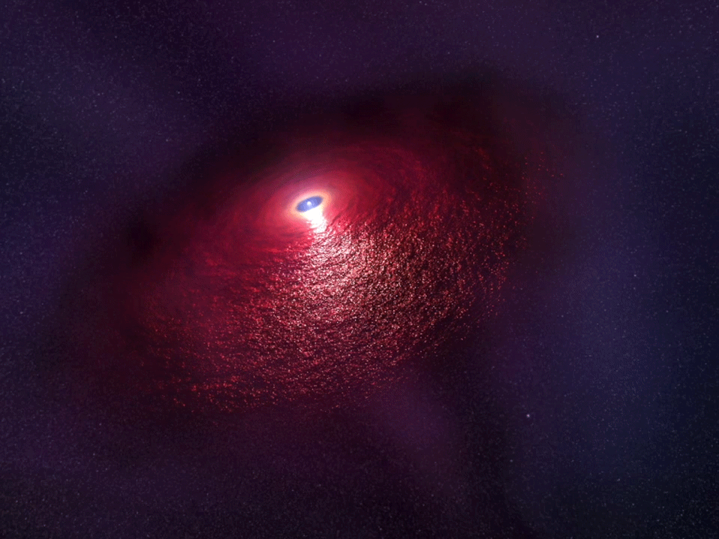 Neutron star in infrared with disc of warm dust spinning around it to depict what is matter