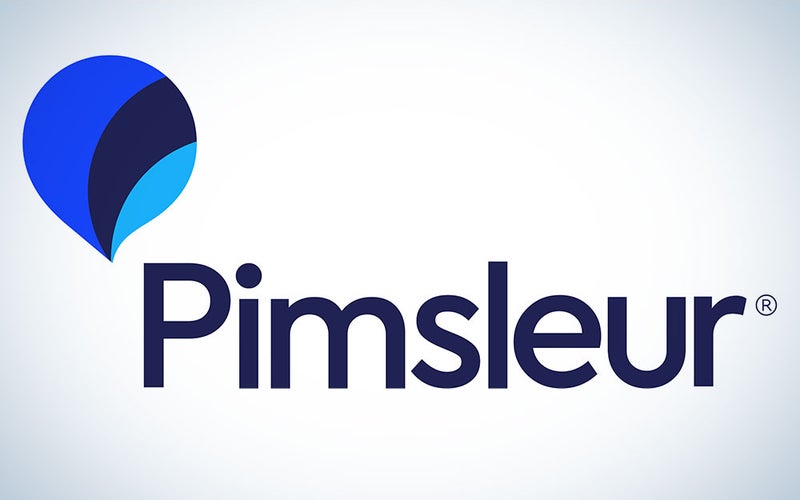 The Pimsleur logo on a blue and white background